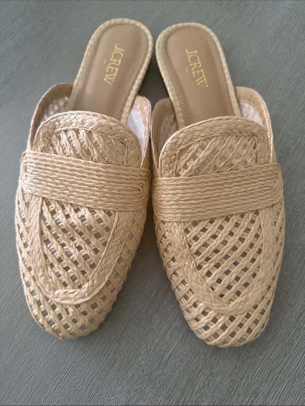 J. Crew Natural Beige Woven Slip-On Mules